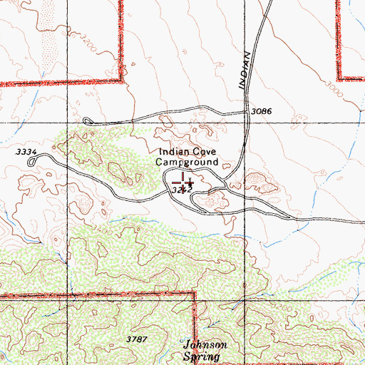 Topographic Map of Indian Cove Campground, CA