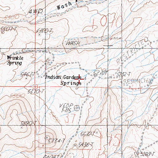 Topographic Map of Indian Gardens Spring, CA