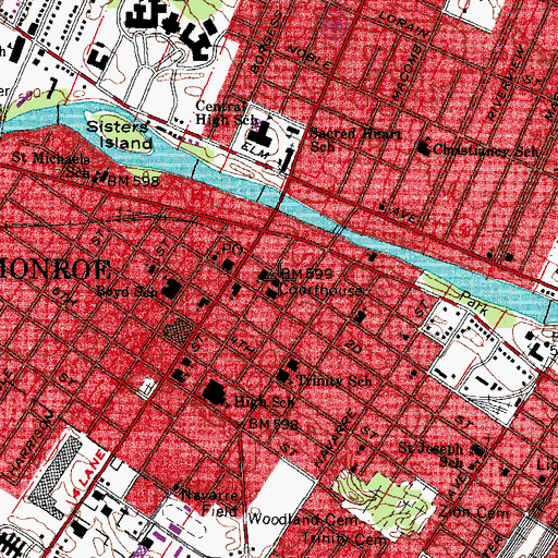Topographic Map of Monroe County Courthouse, MI