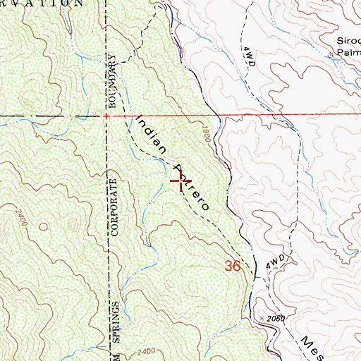 Topographic Map of Indian Potrero, CA
