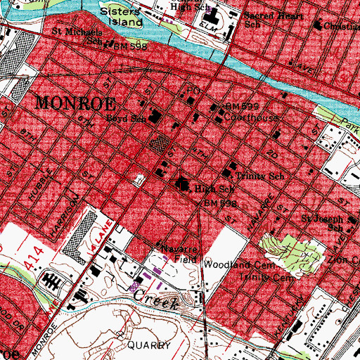 Topographic Map of Monroe Middle School, MI