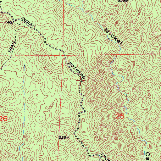 Topographic Map of Indian Potrero Truck Trail, CA