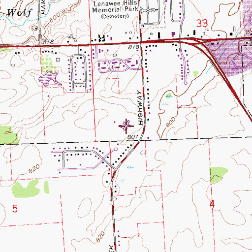 Topographic Map of Lenawee Medical Care Facility, MI
