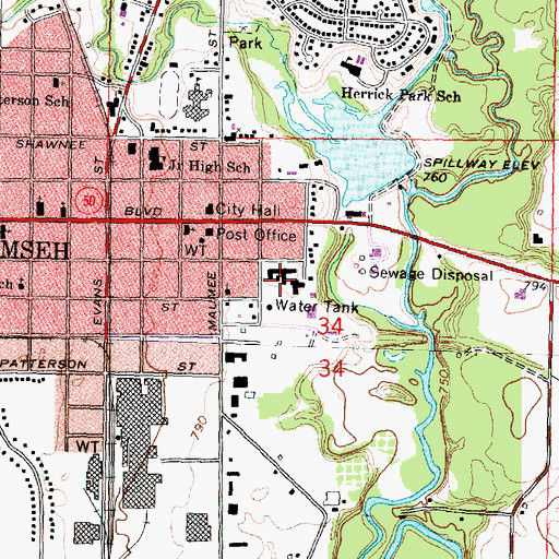 Topographic Map of Herrick Medical Center, MI
