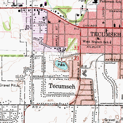 Topographic Map of Tecumseh Park, MI