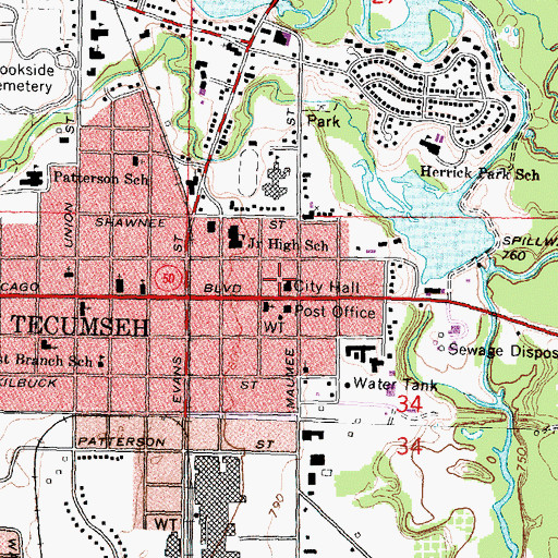 Topographic Map of Adams Park, MI