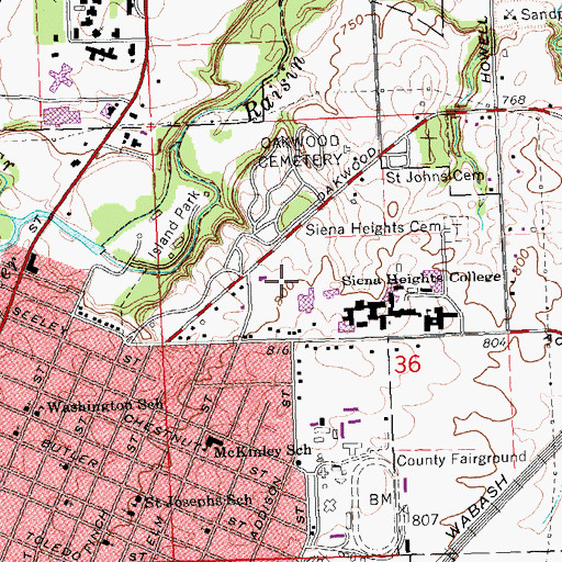 Topographic Map of Thomas A Emmet Senior Tennis Courts, MI