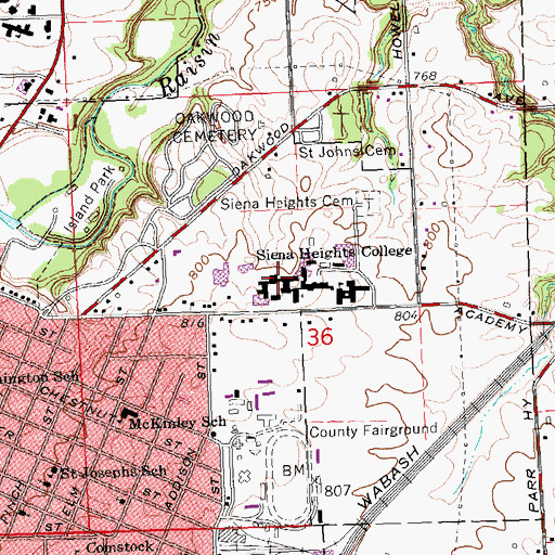 Topographic Map of Siena Heights Library, MI