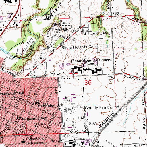 Topographic Map of Ledwidge Hall, MI