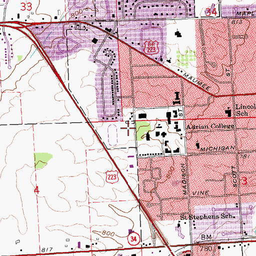 Topographic Map of Merillat Sport and Fitness Center, MI