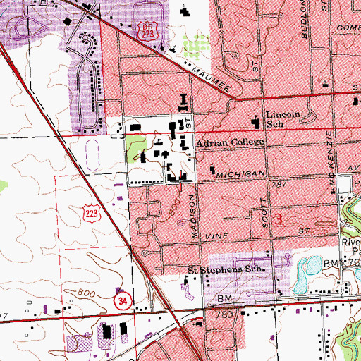Topographic Map of Freeman Hall, MI