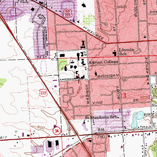 Topographic Map of Stevens Hall, MI