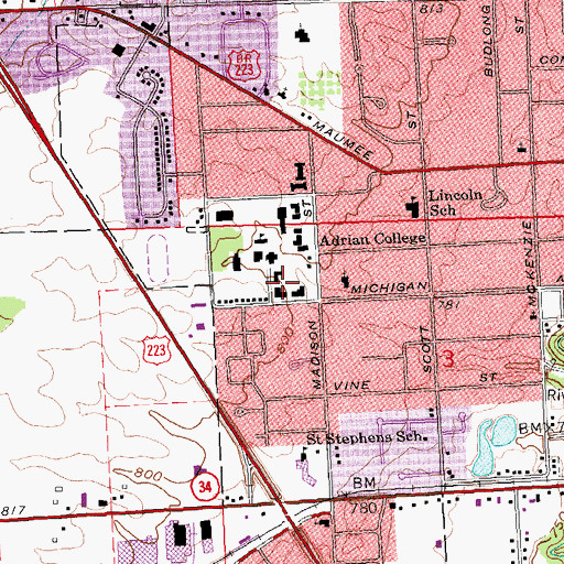 Topographic Map of Powell Hall, MI