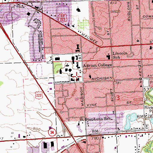 Topographic Map of Davis Hall, MI