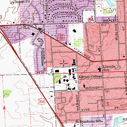 Topographic Map of Lowry Hall, MI