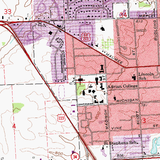 Topographic Map of Peelle Hall, MI