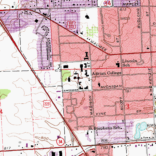 Topographic Map of Ritchie Dining Hall, MI