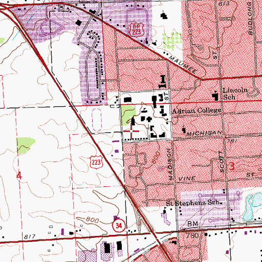 Topographic Map of Dawson Auditorium, MI