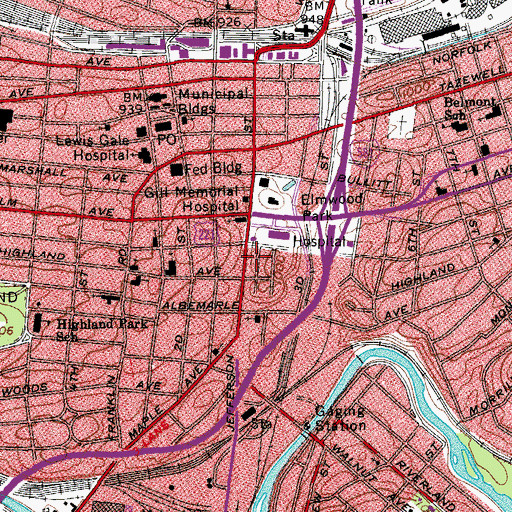 Topographic Map of Jefferson College of Health Sciences, VA