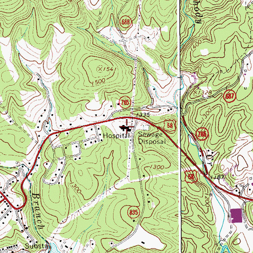 Topographic Map of Pioneer Community Hospital, VA
