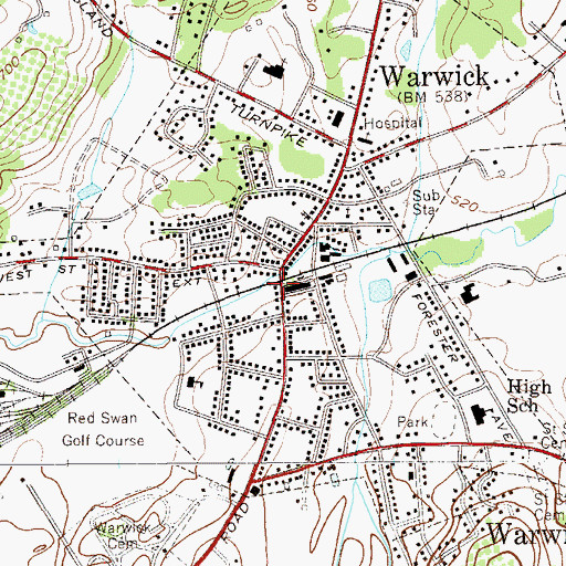 Topographic Map of Oakland Theatre (historical), NY