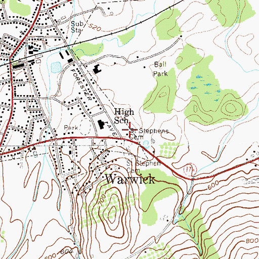 Topographic Map of Warwick United Methodist Church, NY