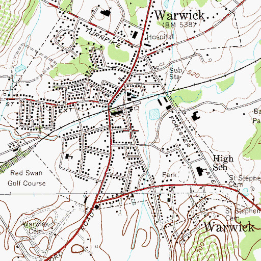 Topographic Map of Warwick Assembly of God Church, NY