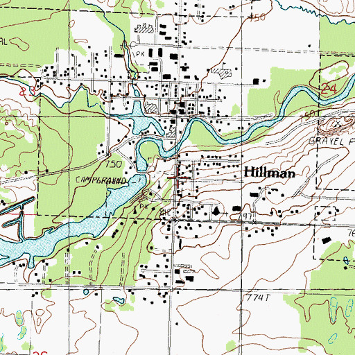 Topographic Map of Hillman Post Office, MI