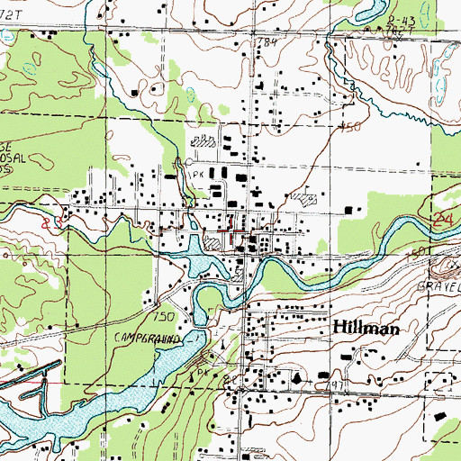 Topographic Map of Hillman Wright Library, MI