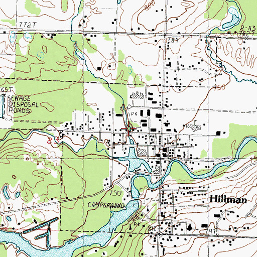 Topographic Map of Hillman Free Methodist Church, MI