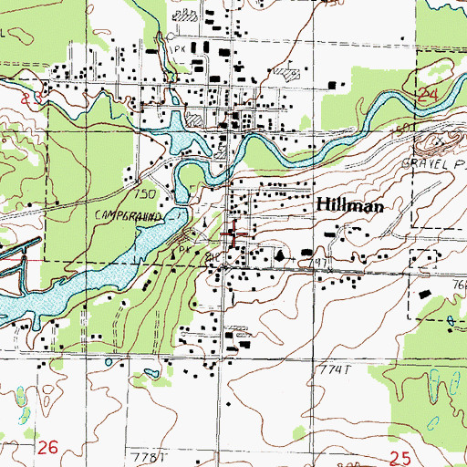 Topographic Map of Hillman United Methodist Church, MI