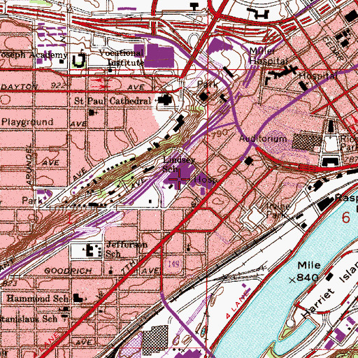 Topographic Map of United Hospital, MN