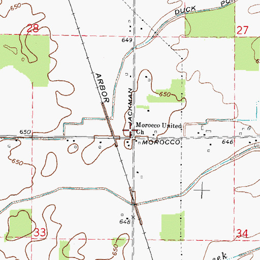 Topographic Map of Morocco Post Office (historical), MI