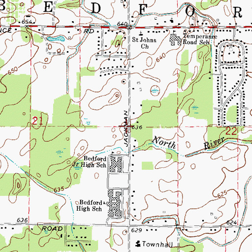 Topographic Map of Bedford Library, MI