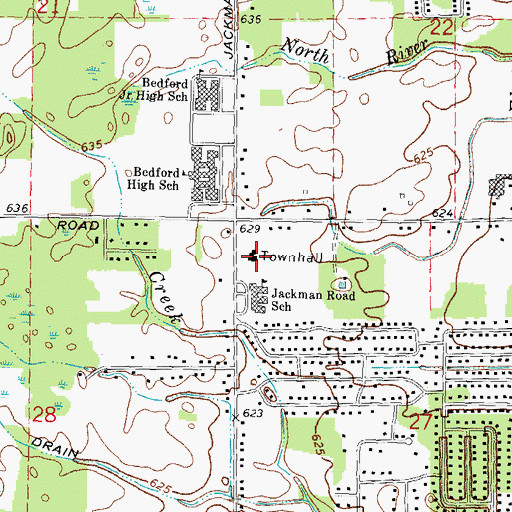 Topographic Map of Bedford Township Hall, MI