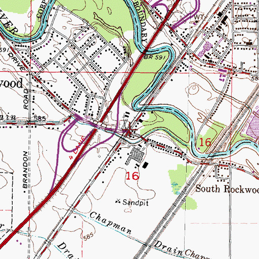Topographic Map of South Rockwood Post Office, MI