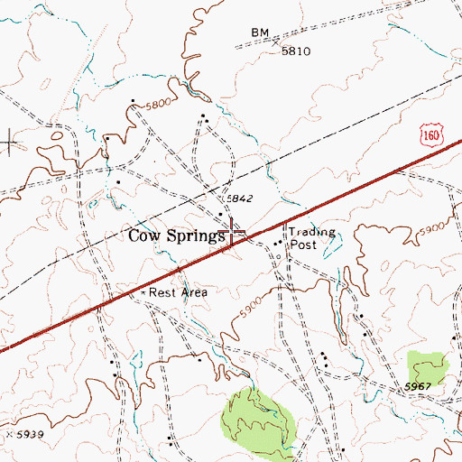 Topographic Map of Cow Springs, AZ