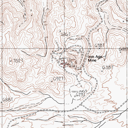 Topographic Map of Iron Age Mine, CA
