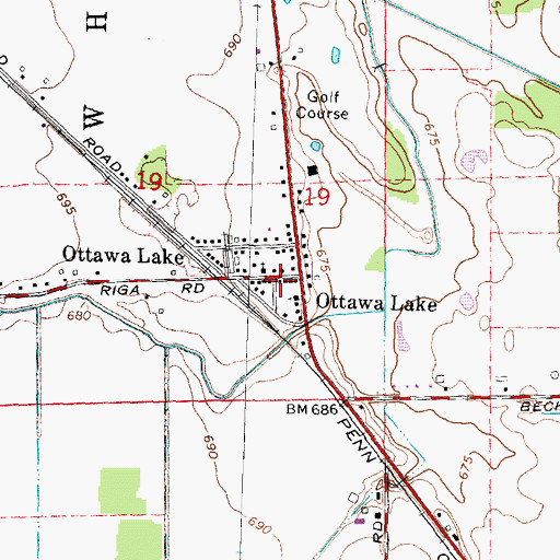 Topographic Map of Ottawa Lake Post Office, MI
