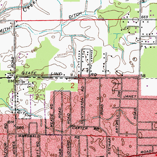 Topographic Map of True Church of God, MI