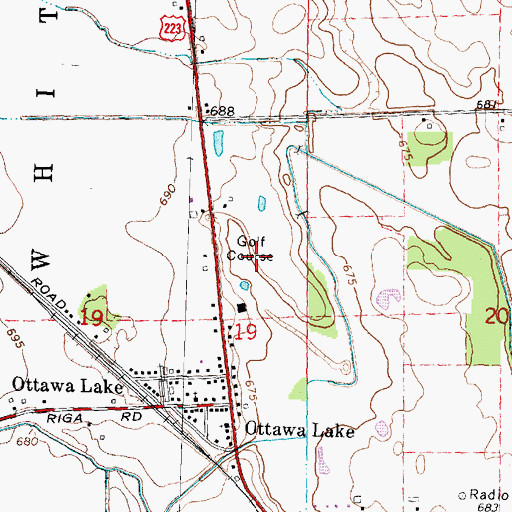 Topographic Map of Whiteford Valley Golf Club, MI