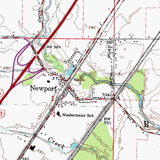 Topographic Map of Newport Post Office (historical), MI