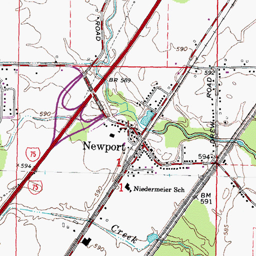 Topographic Map of Newport Community Church, MI