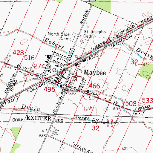 Topographic Map of Maybee Post Office (historical), MI