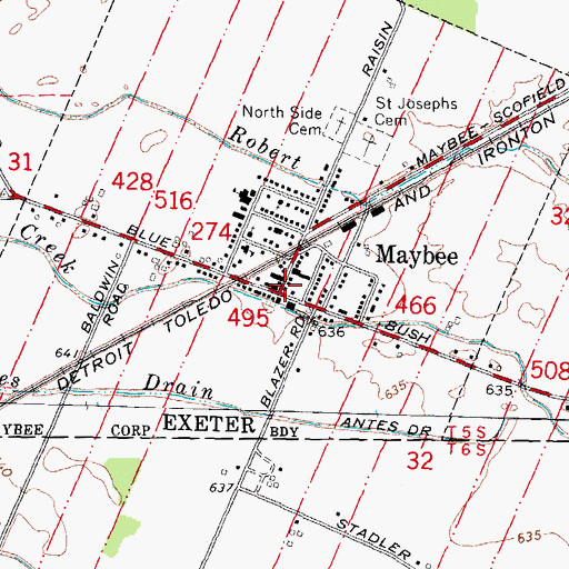 Topographic Map of Maybee Public Library, MI