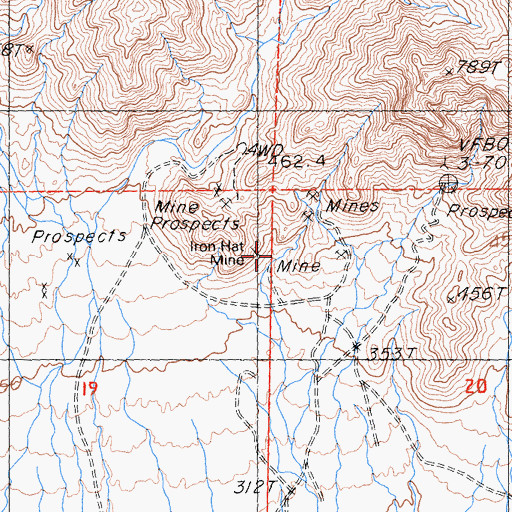 Topographic Map of Iron Hat Mine, CA