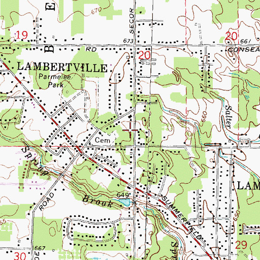 Topographic Map of Lambertville Post Office, MI