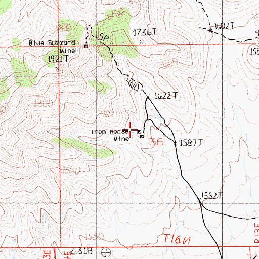 Topographic Map of Iron Horse Mine, CA