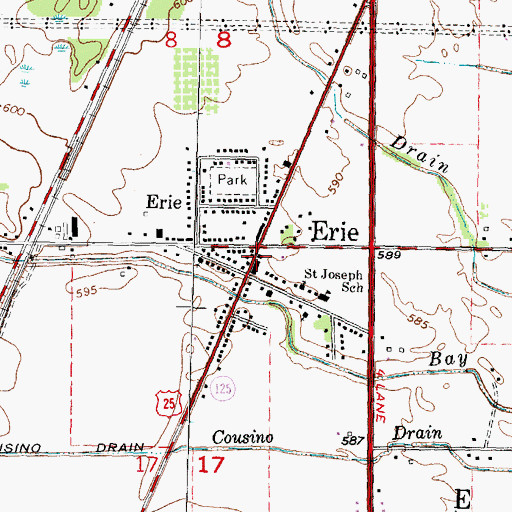 Topographic Map of Erie Post Office, MI
