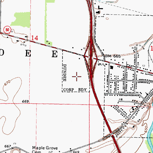 Topographic Map of Dundee Family Care, MI